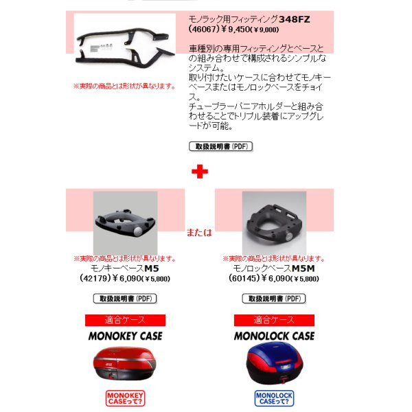 ジビ GIVI モノラック用フィッティング シングル 348FZ FZS1000フェーザー（FZ-1）