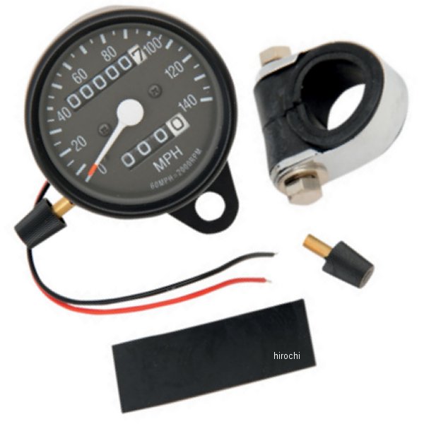 機械式スピードメーター/トリップメーター(140MPH) 2.37インチ(60mm) 2:1 黒ボディー/黒