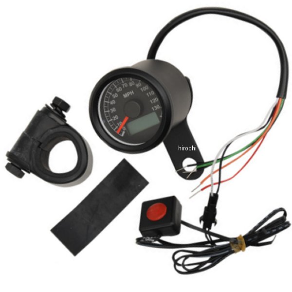 電子スピードメーター、オド/トリップメーター付き(140MPH) 1.87インチ(47mm) 黒ボディー/黒フェイス