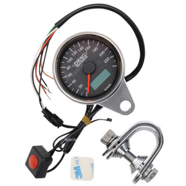 電子スピードメーター、オド/トリップメーター付き(240km/h) 2.37インチ(60mm) ポリッシュ/黒