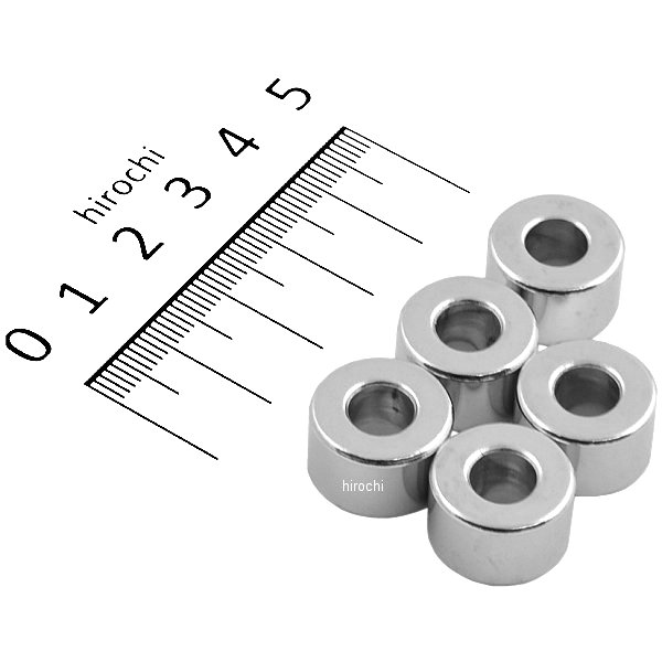 スペーサー クローム 1/4インチ(6mm) x 3/8インチ(9.5mm) 外径5/8インチ(16mm) (5個入り)