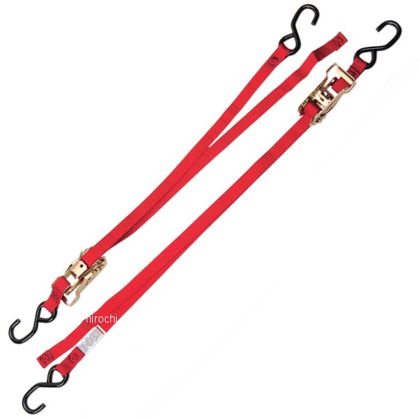 幅1インチ(25mm) ラチェットバックル 6フィート(1.8m) 赤 (左右ペア)