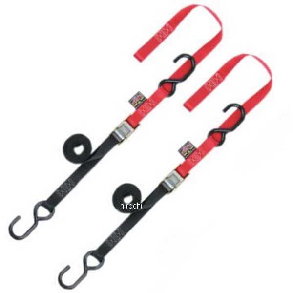 幅1インチ(25mm) ソフト-タイ タイダウン 5.5フィート(1.7m) 黒/赤 (左右ペア)