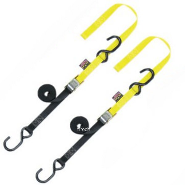 幅1インチ(25mm) ソフト-タイ タイダウン 5.5フィート(1.7m) 黒/黄 (左右ペア)