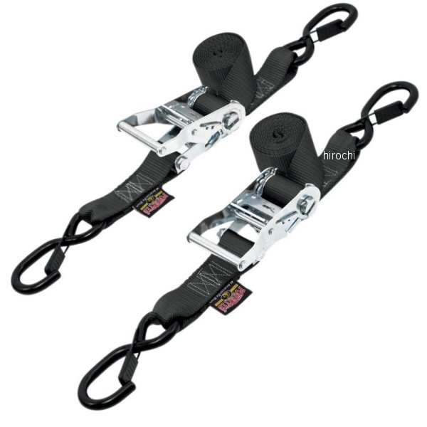 幅1.5インチ(38mm) ラチェット セフティーラッチフック付き 6.5フィート(1.98m) 黒 (左右ペア)