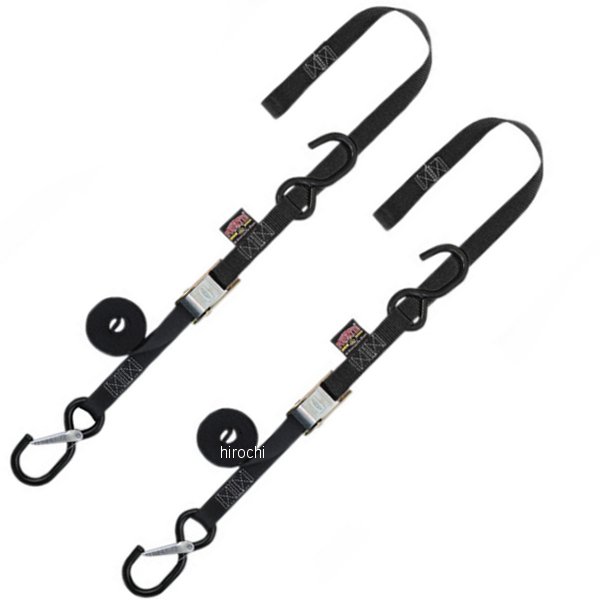 幅1インチ(25mm) カムバックル セフティー ラッチフック付き5.5フィート(1.7m) 黒 (左右ペア)