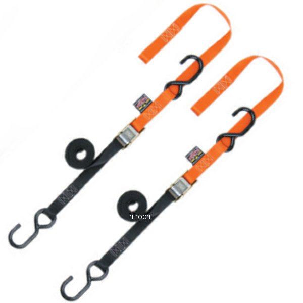 幅1インチ(25mm) ソフト-タイ タイダウン 5.5フィート(1.7m) 黒/オレンジ (左右ペア)