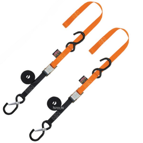 パワータイ 幅1インチ(25mm) カムバックル セフティー ラッチフック付き5.5フィート(1.7m) オレンジ (左右ペア)