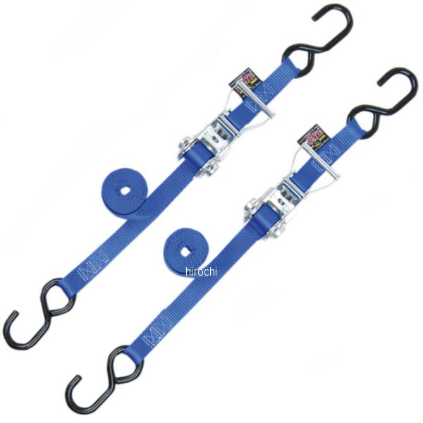 幅1インチ(25mm) ラチェット タイダウン 6フィート(1.8m) 青 (左右ペア)