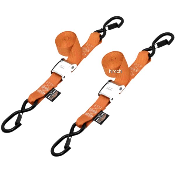 パワータイ 幅1.5インチ(38mm) カムバックル セフティー ラッチフック付き5.5フィート(1.7m) オレンジ (左右ペア)
