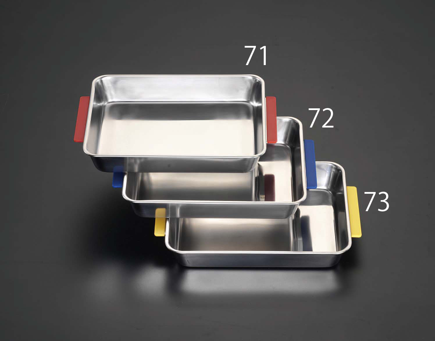 285x202x37mm 取手付トレー(レッド/ステンレス製)