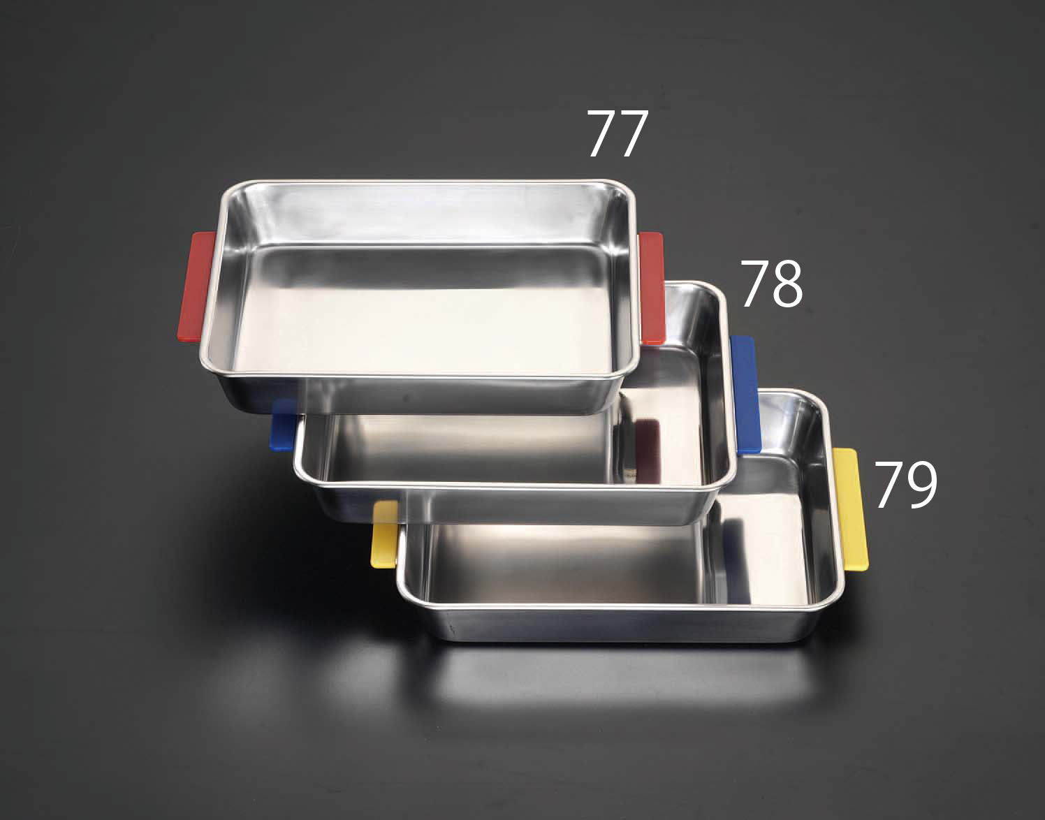 333x231x49mm 取手付トレー(レッド/ステンレス製)