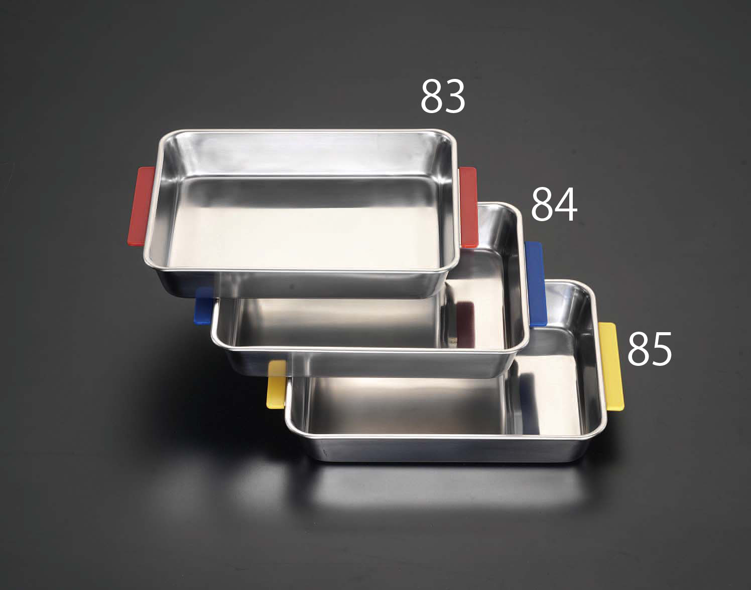 389x264x61mm 取手付トレー(レッド/ステンレス製)