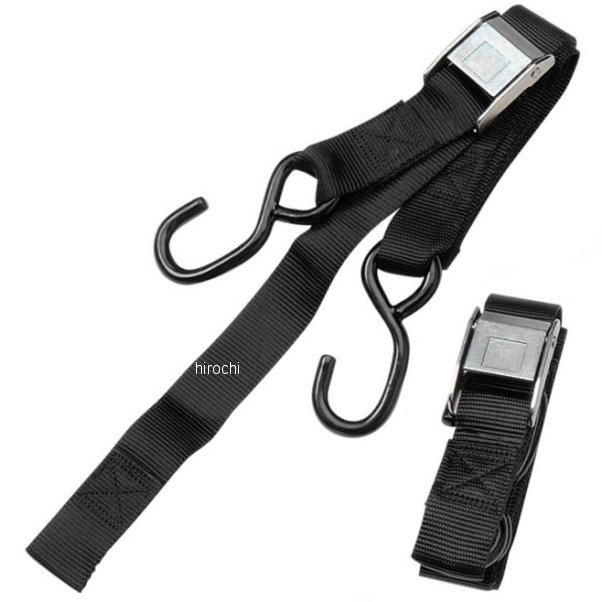 幅1.5インチ(38mm) カムバックル タイダウン ビルトインアシスト 6フィート(1.8m) 黒 (左右ペア)