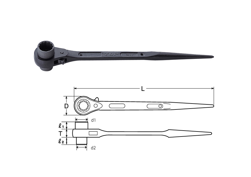 36x41mm/503mm 両口ラチェットレンチ(シノ付)