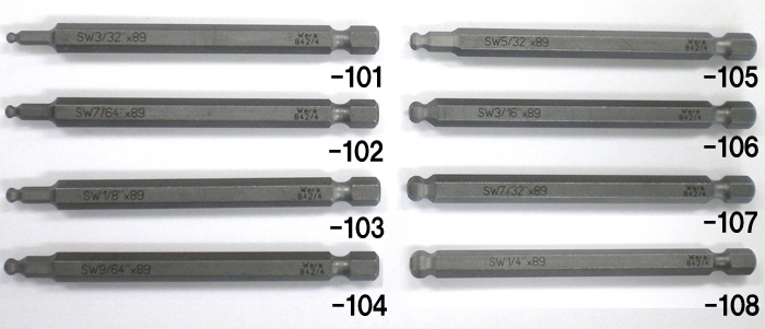 7/32"x89mm Ball Hex ドライバービット