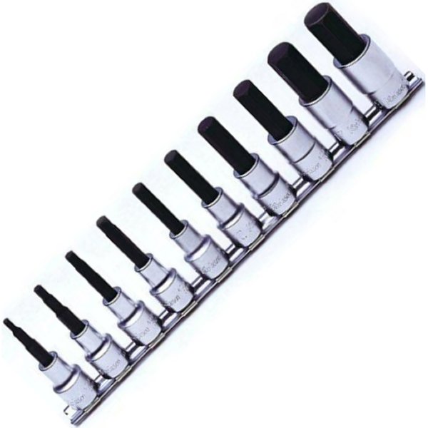 1/2インチsq ヘックスビットソケットレールセット 全長75mm 10ヶ組 ミリサイズ