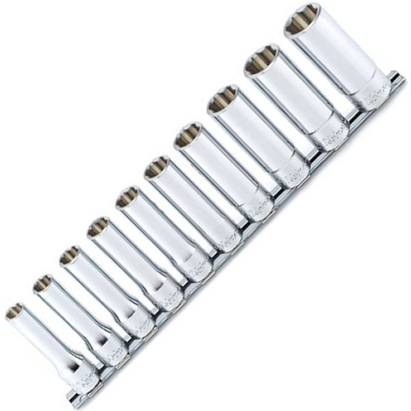 1/2インチsq サーフェイスディープソケットレールセット 10ヶ組 ミリサイズ