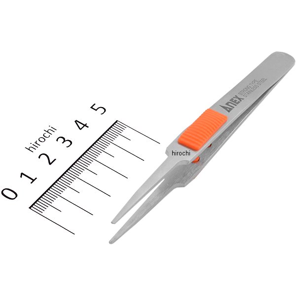 ステンレスラバーグリップ付ピンセット先丸型