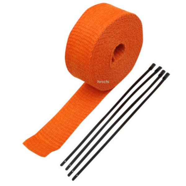 マフラー用ラップ 2インチ x 25フィート オレンジ 黒タイラップ