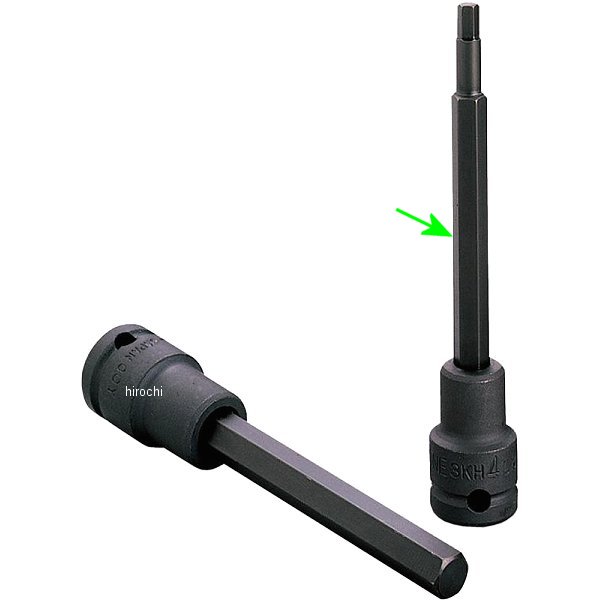 ロングヘキサゴンソケット(強力タイプ) 対辺 4mm 長さ 100mm 差込角 9.5mm (3/8インチ)