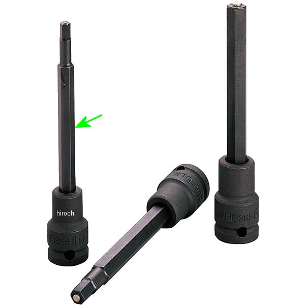 ロングヘキサゴンソケット(マグネット付) 対辺 4mm 長さ 100mm 差込角 9.5mm (3/8インチ)