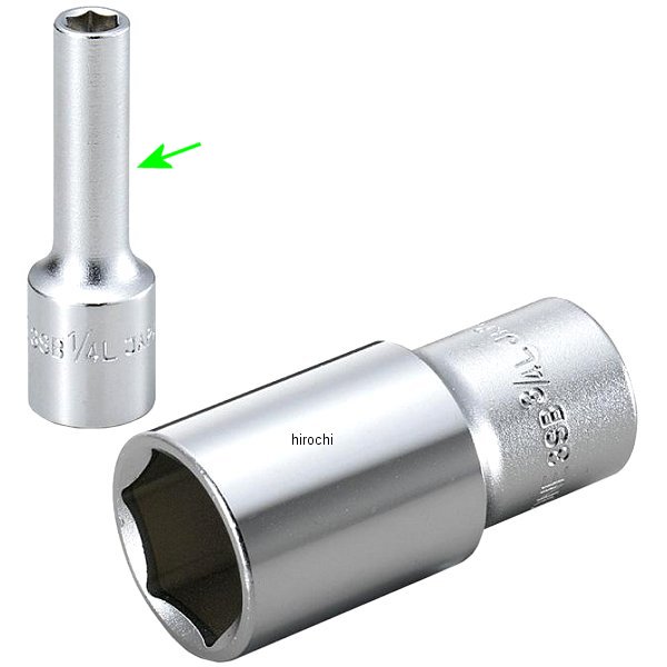 ディープソケット(6角) インチ 対辺 1/4インチ 長さ 54mm 差込角 9.5mm (3/8インチ)