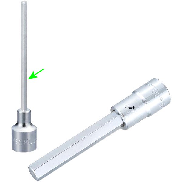 ロングヘキサゴンソケット 対辺 4mm 長さ 100mm 差込角 9.5mm (3/8インチ)