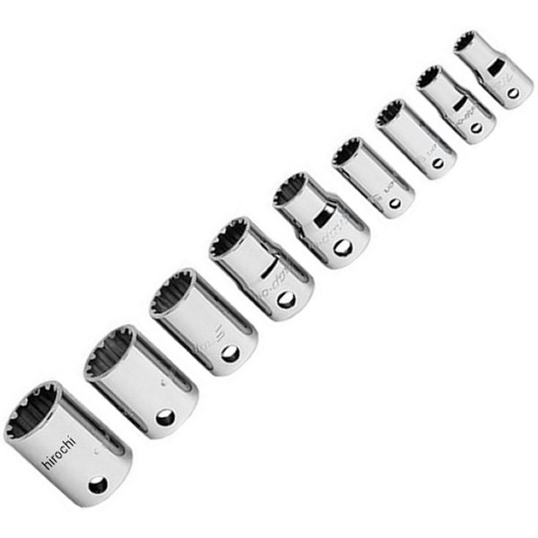 ソケット シャロー スプライン 1/4"-3/8" ドライブ 9個セット