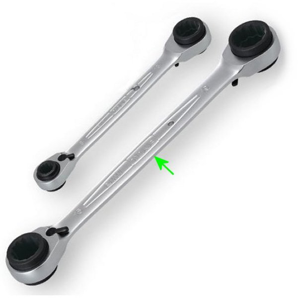 4ウェイラチェット めがねレンチ 両口 対辺 16-19mm 長さ 230mm