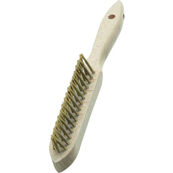 ３行リベット　木柄ハンドブラシ　真鍮メッキ線