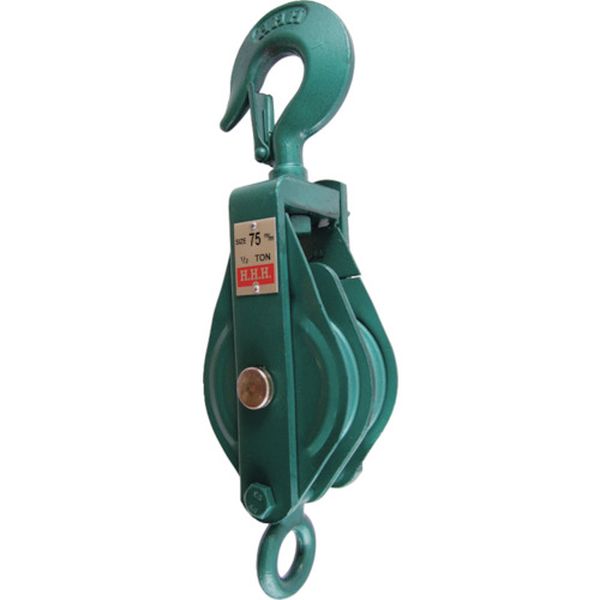 ＨＨＨ　強力型滑車二車スナッチ　フック型７５ｍｍ