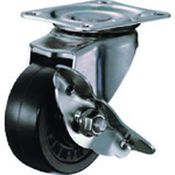 オールステンレス　Ｓ型自在　ＳＰ付　ゴム車６５ｍｍ