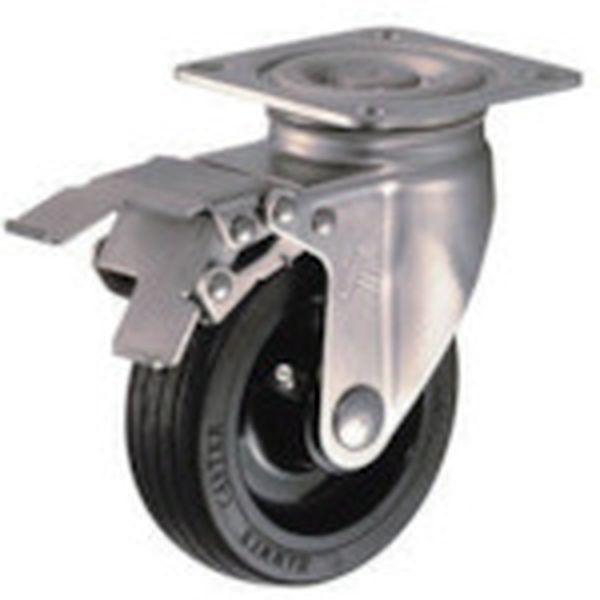 オールステンレス　Ｓ型自在　ＳＰ付　ゴム車１２５ｍｍ