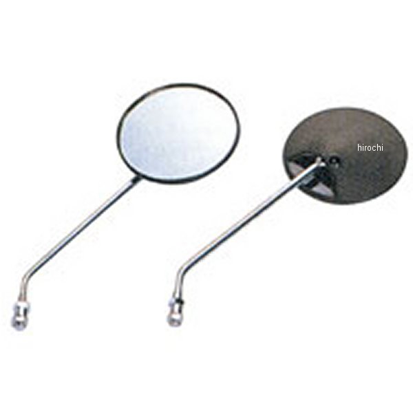 ミラー 丸型 黒/メッキ 8mm 左右共通 逆ネジナットカバー付き