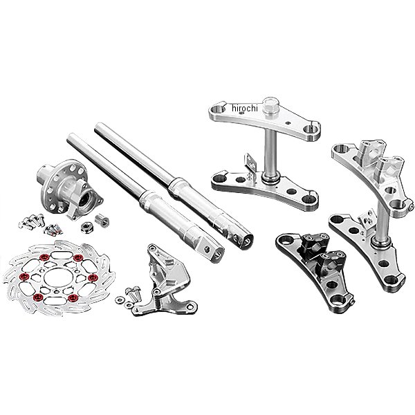 ワイドステム 27mm フロントフォークキット モンキー バーハンドル対応 クランプ付 シルバー 2pods