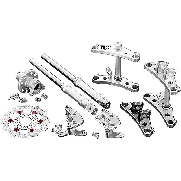 ワイドステム 27mm フロントフォークキット モンキー バーハンドル対応 クランプ付 シルバー 4pods