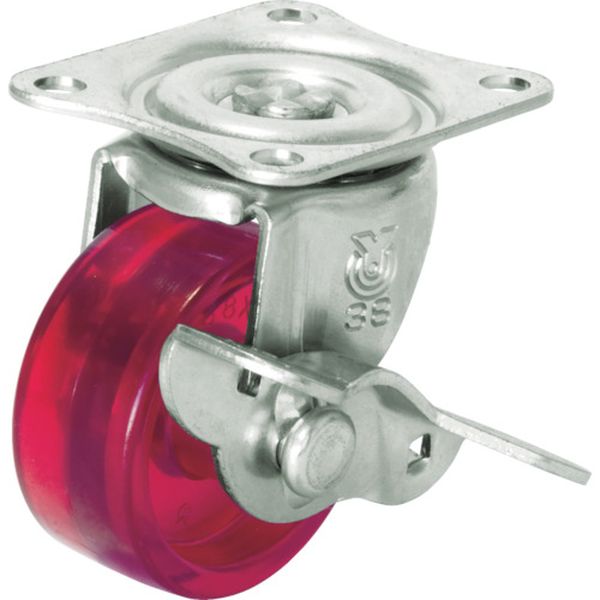 スケルトンキャスター自在車Ｓ付　３８径ポリカーボネート車輪（赤）