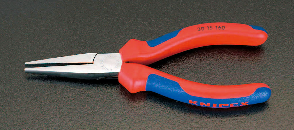 190mm フラットノーズプライヤー(グリップ付/メッキ)