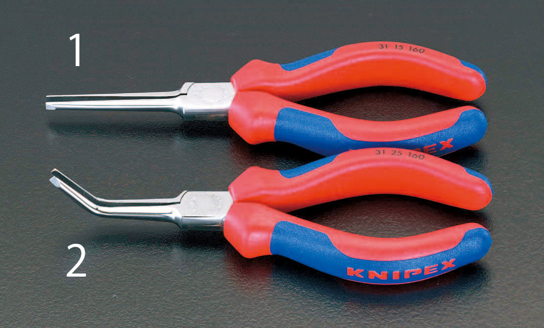 160mm ニードルノーズプライヤー(グリップ付/先曲/メッキ)