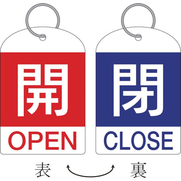 バルブ開閉札（２枚１組）　開（赤）⇔閉（青）　６０×４０　両面　ＰＥＴ