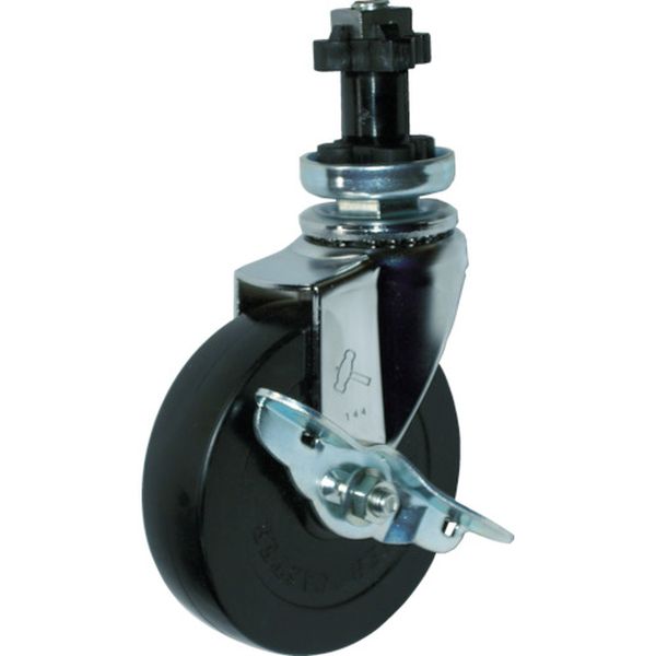 Ｅ型パイプ差し込み３８ｍｍ用　自在ＳＰ付　ゴム車７５ｍｍ