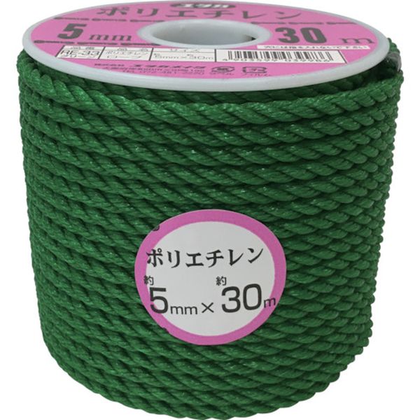 ロープ　ＰＥカラーロープボビン巻　５ｍｍ×３０ｍ　グリーン