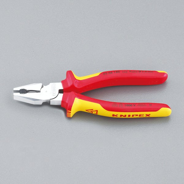 180mm 電工ペンチ(絶縁グリップ 偏芯型/メッキ)