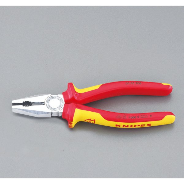 200mm 電工ペンチ(絶縁グリップ付/メッキ)