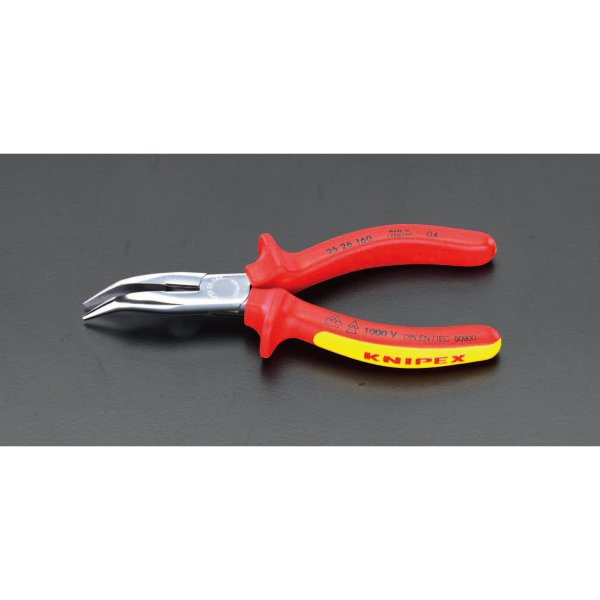 160mm 絶縁先曲ラジオペンチ(グリップ付/メッキ)