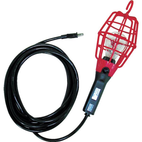 補助コードランプ　６０Ｗ耐震電球付　電線１０ｍ　ランプガード赤