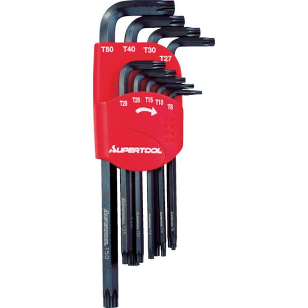 ロングいじり止め穴付ヘックスローブレンチ（９本組）Ｔ８～５０