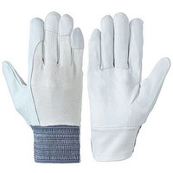 牛本革手袋　甲メリヤス袖口ゴムタック　１３０白　Ｍ寸