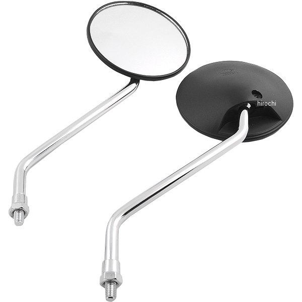 ミラー 汎用 丸型 8mm 黒 メッキステー 2個入り